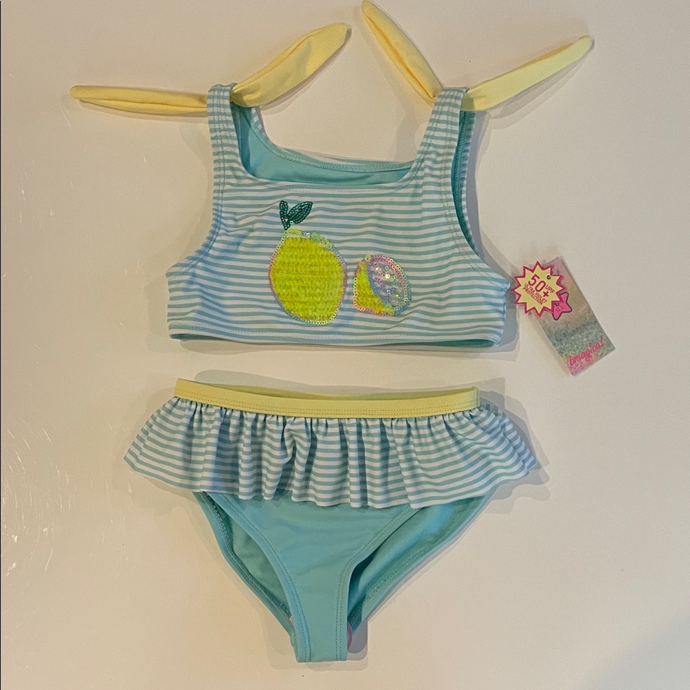 Girls BMagical Striped Aqua and Lemon Bikini